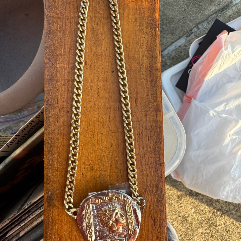 Gold Chain Necklace with Medallion (Greek coin)